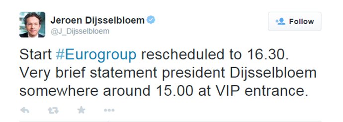 Ντάισελμπουμ - tweet - Eurogroup - rescheduled