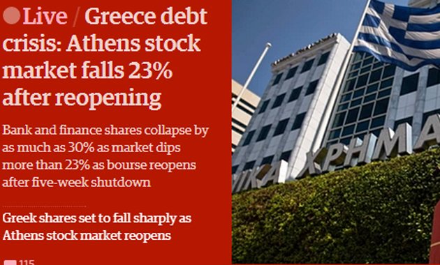 Έκτακτα δελτία και πρωτοσέλιδα σε όλα τα διεθνή ΜΜΕ για την κατακρήμνιση του ελληνικού Χρηματιστηρίου