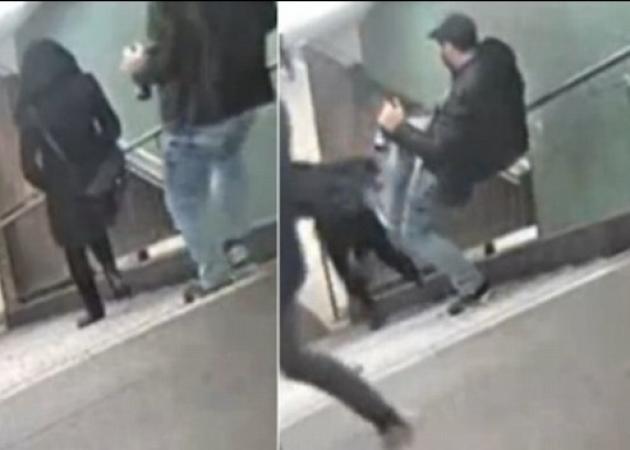Σοκαριστικό βίντεο: Άγνωστος κλωτσάει γυναίκα στα σκαλιά του μετρό