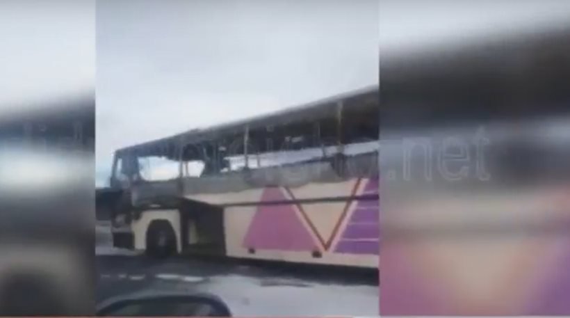 Λεωφορείο τυλίχτηκε στις φλόγες στην Εγνατία οδό (video)