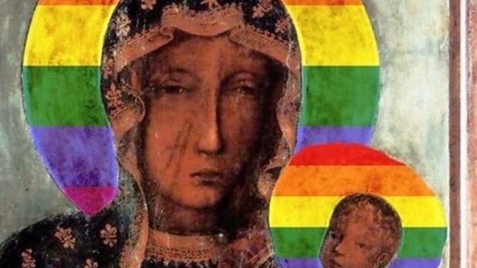 Πολωνή συνελήφθη για αφίσες με την Παναγία να έχει φωτοστέφανο στα χρώματα του ουράνιου τόξου των gay