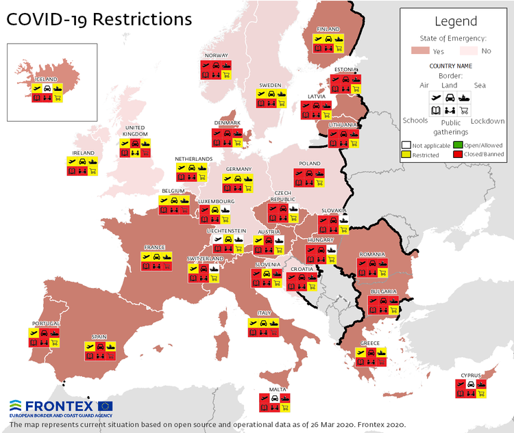 Κορωνοϊός: Ο "κόκκινος" χάρτης της Frontex με τα μέτρα κάθε χώρας