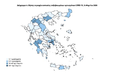 Covid-19 -ΕΟΔΥ: Χάρτης και στατιστικά στοιχεία για τον κορωνοϊό στην χώρα μας