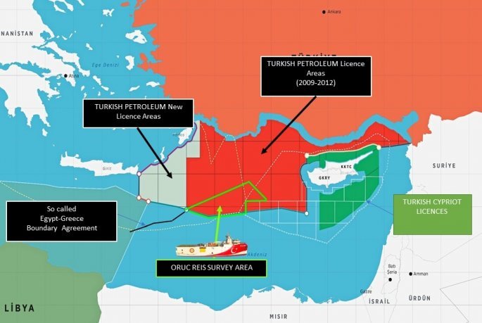 Oruc Reis: Εντός της ζώνης της συμφωνίας Ελλάδας - Αιγύπτου - Οι Τούρκοι λένε ότι βρίσκεται εντός της τουρκικής υφαλοκρηπίδας