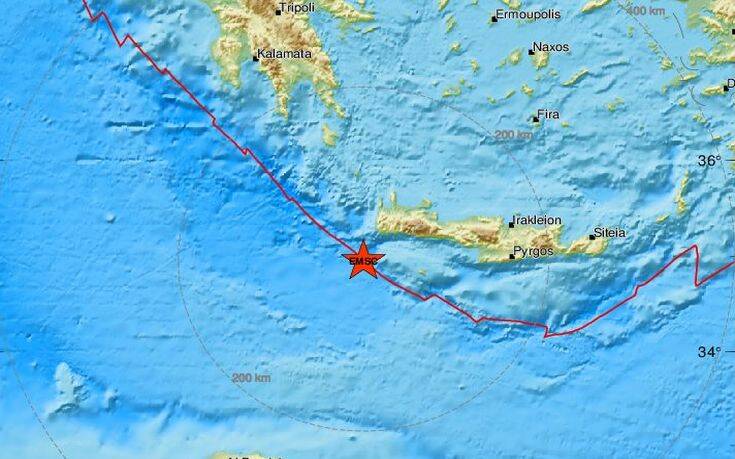 Σεισμός ανοιχτά της Κρήτης -Κοντά στην Παλαιόχωρα το επίκεντρο
