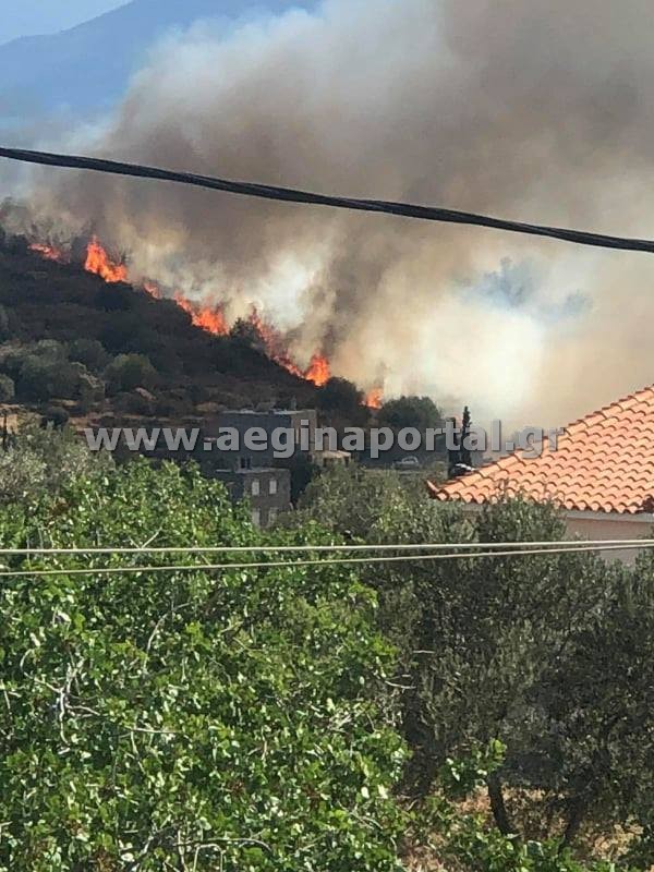 Πυρκαγιά στην Αίγινα: Κοντά σε σπίτια οι φλόγες! (φωτό)