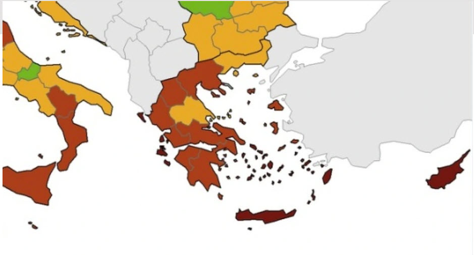 Κόκκινα στο χάρτη του ECDC Επτάνησα, Δωδεκάνησα, Κρήτη και Κυκλάδες - Τι ακολουθεί