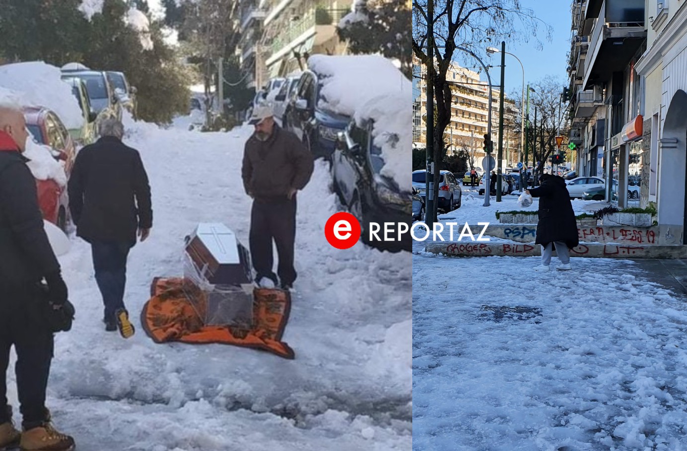Κακοκαιρία "Ελπίς": Εικόνες ντροπής στου Ζωγράφου - Μετέφεραν νεκρό σε φέρετρο στον πάγο - Πεζοδρόμια "παγοδρόμια" (φωτό -βίντεο)