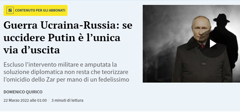 Ιταλία: Δολοφονήστε τον Πούτιν για να σταματήσει ο πόλεμος; Η ρωσική πρεσβεία στη Ρώμη μηνύει τη La Stampa