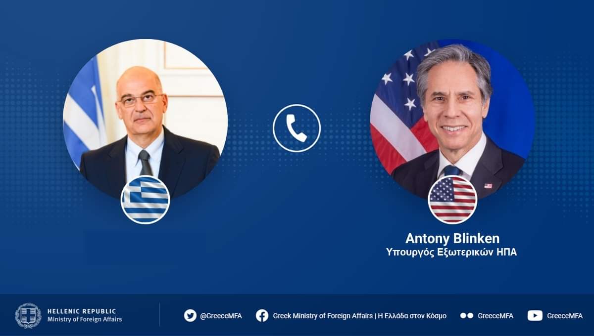 Τηλεφωνική επικοινωνία Ν. Δένδια με τον Α. Μπλίνκεν για Ιράν και Τουρκία