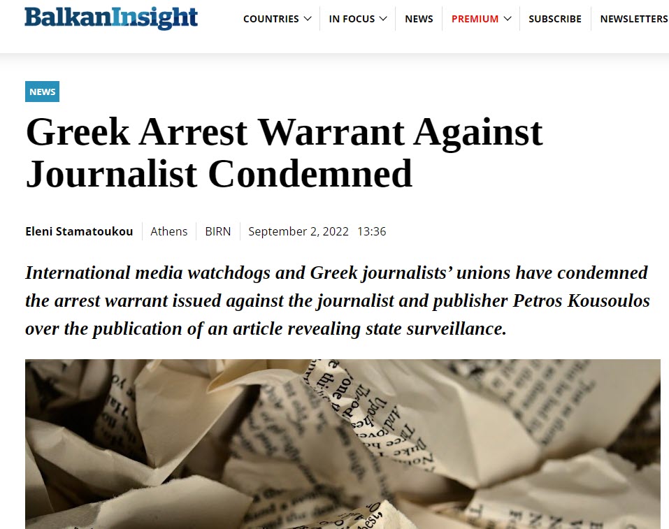 Balkan Insight: Καταδίκη του εντάλματος σύλληψης του Πέτρου Κουσουλού