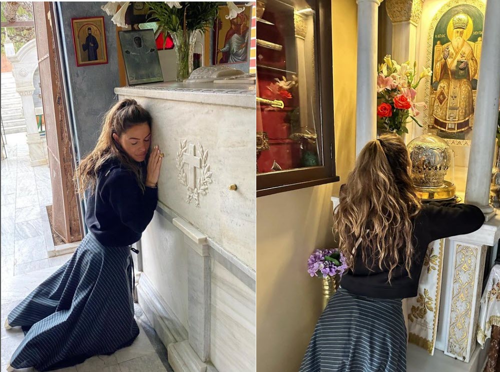 Συγκινεί η Μαρία Μενούνος: Προσευχήθηκε στον Άγιο Νεκτάριο στην Αίγινα - «Μόλις γονάτισα άκουσα χτυπήματα»