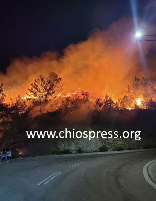 Φωτιά στη Χίο: Ενισχύθηκαν οι δυνάμεις - Μάχη με τις φλόγες δίνουν οι πυροσβεστικές δυνάμεις