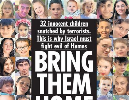 Το συγκλονιστικό πρωτοσέλιδο της Sun με τα 32 παιδιά που είναι όμηροι της Χαμάς