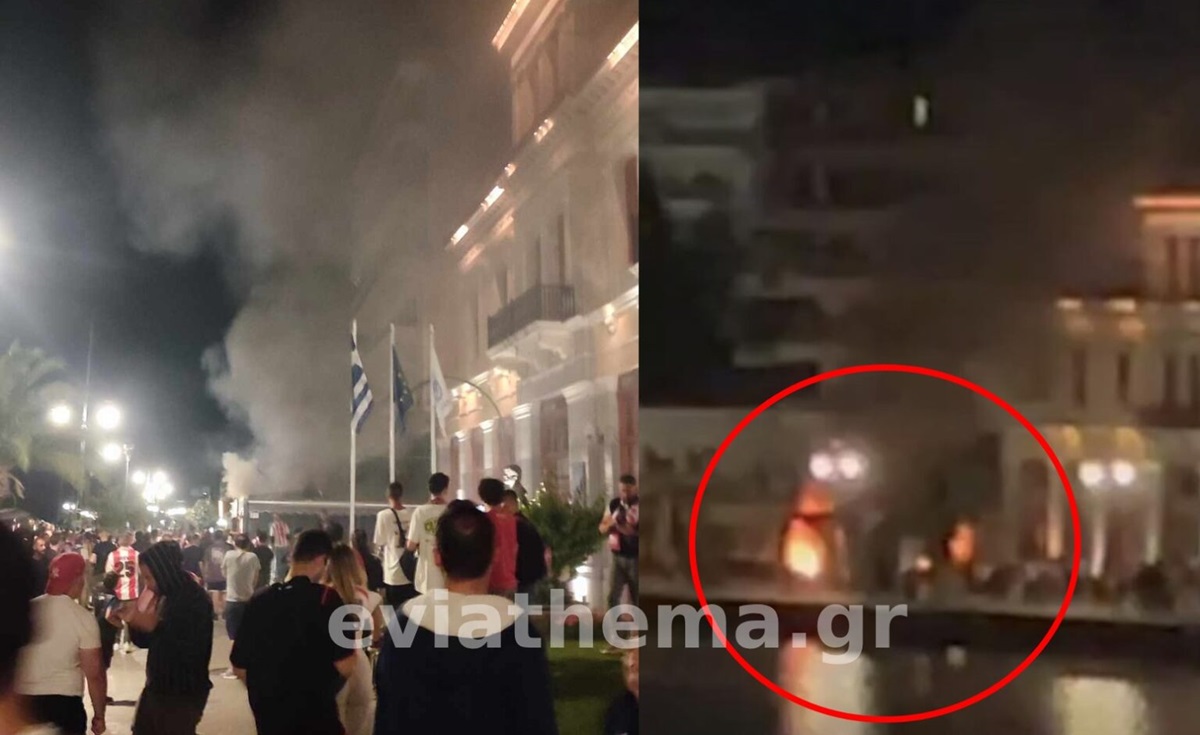 Χαλκίδα: Κάηκε μαγαζί από φωτοβολίδα μετά τους έξαλλους πανηγυρισμούς για τον Ολυμπιακό (Βίντεο)